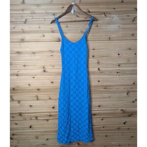Solid & Striped Dress Women's Medium Blue Toni Midi Knit Checkerboard